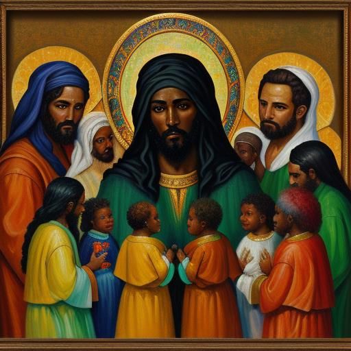 Baby Black Jesus Teaching Elders: Neo-Impressionist Oil Pain...