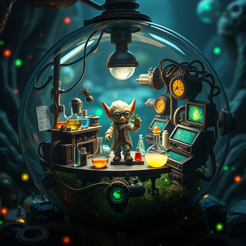Goblin Mad Scientist's Steampunk Hamster Ball Lab