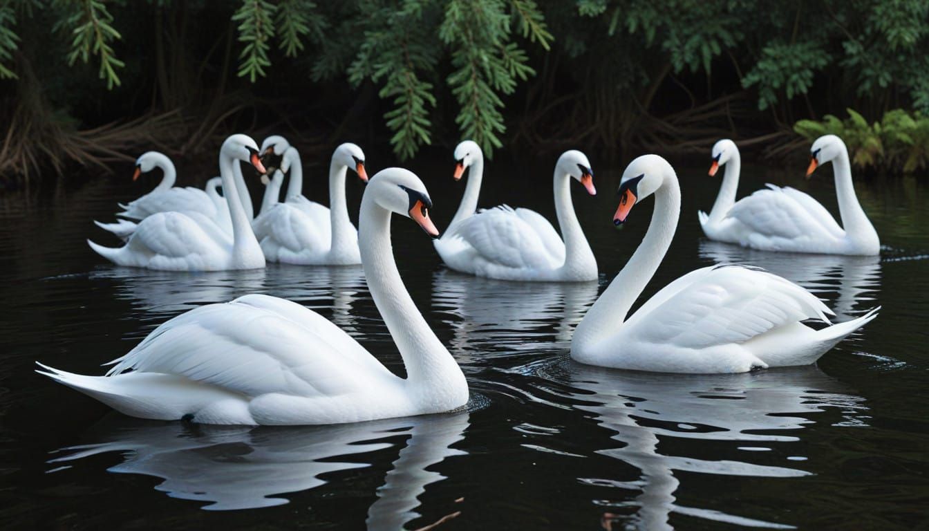 Robotic Alien Swans Swimming in Space