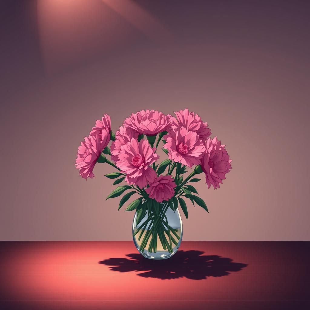 Pink Carnations in Vase, Manga Scan Style