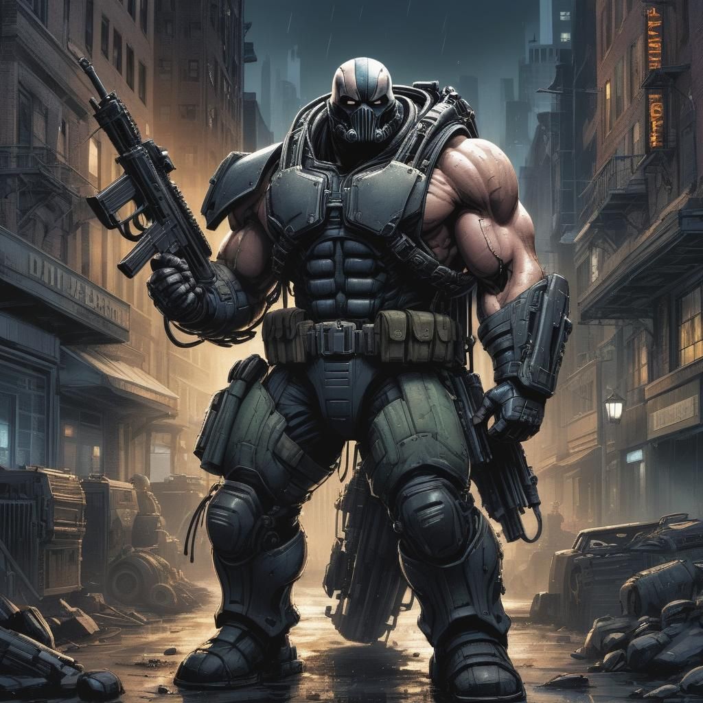 Robotic Bane in Gotham: Comic Book Style Cover