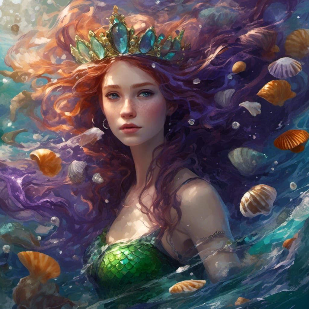 Young Siren with Seashells: Fantasy Concept Art