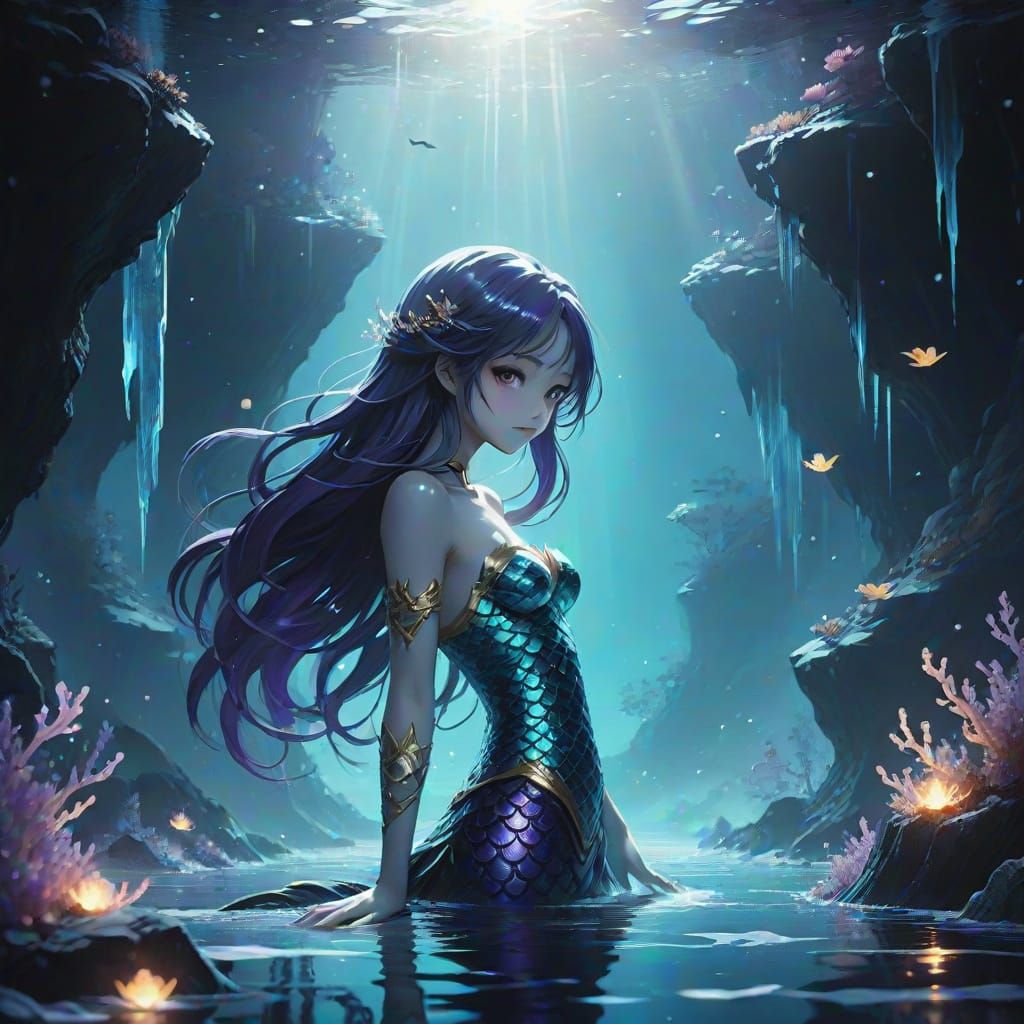 Dark Fantasy Mermaid Dives into Icy Depths