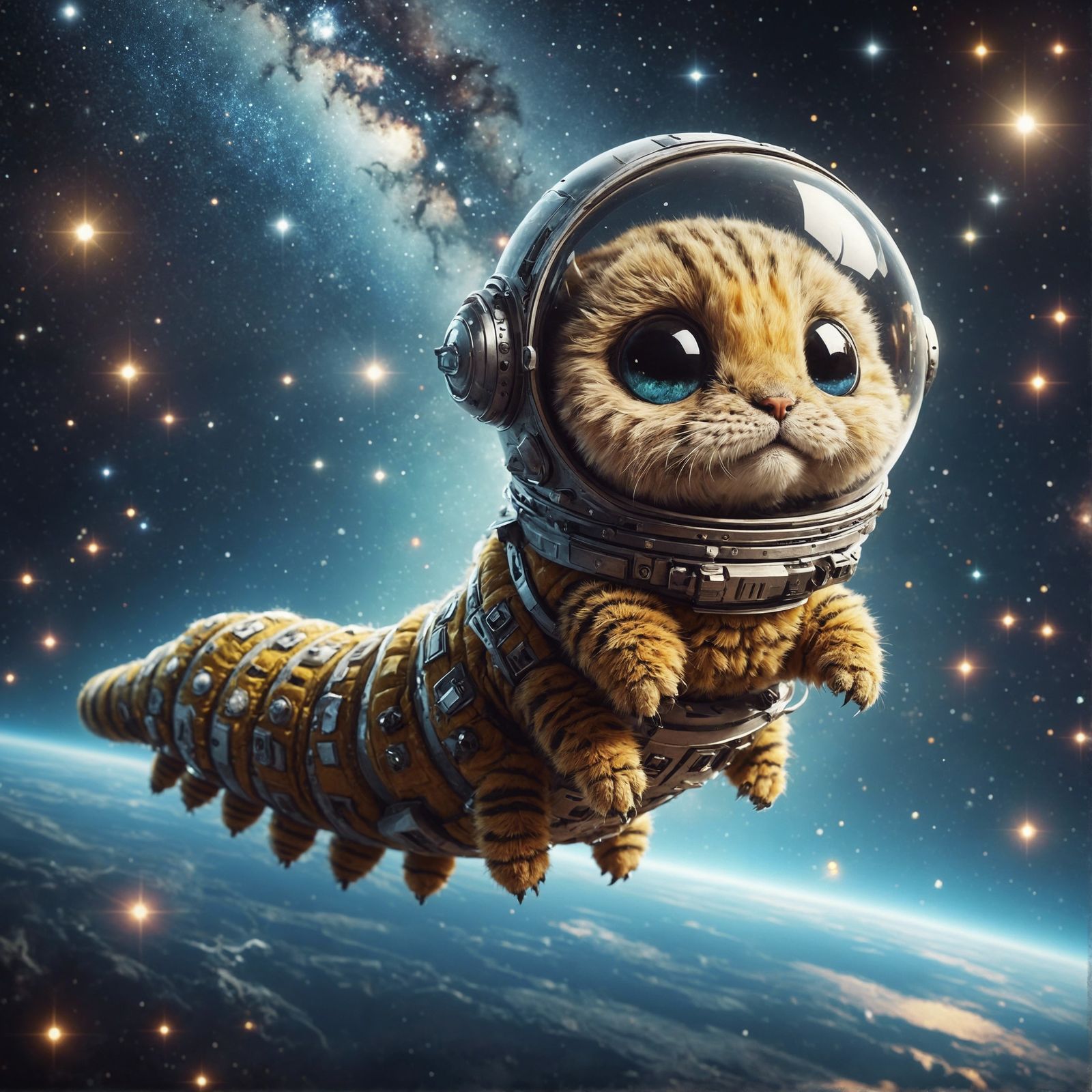 Astronaut Caterpillar Floating Through Deep Space