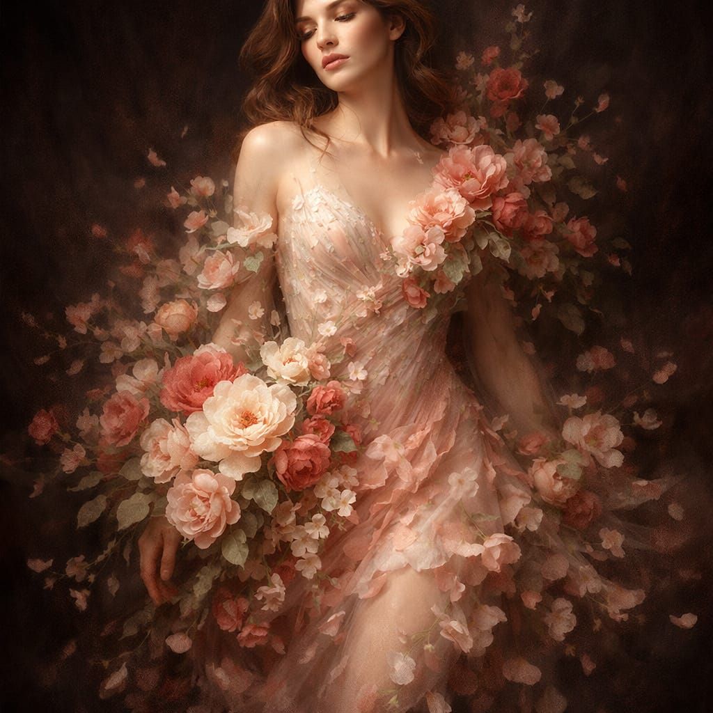 Feminine Figure Transforms into Living Garden