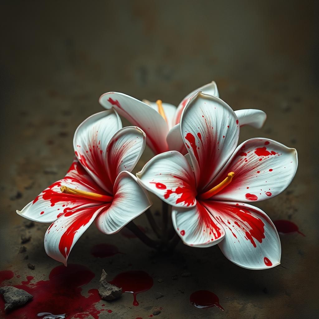 Blood-Splattered Frangipani in Dark Realism Style