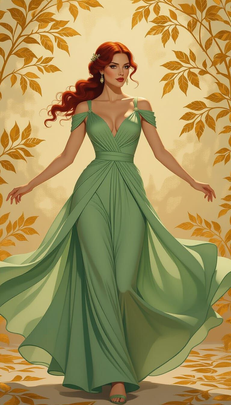 Ethereal Woman in Flowing Gown: Art Nouveau Style