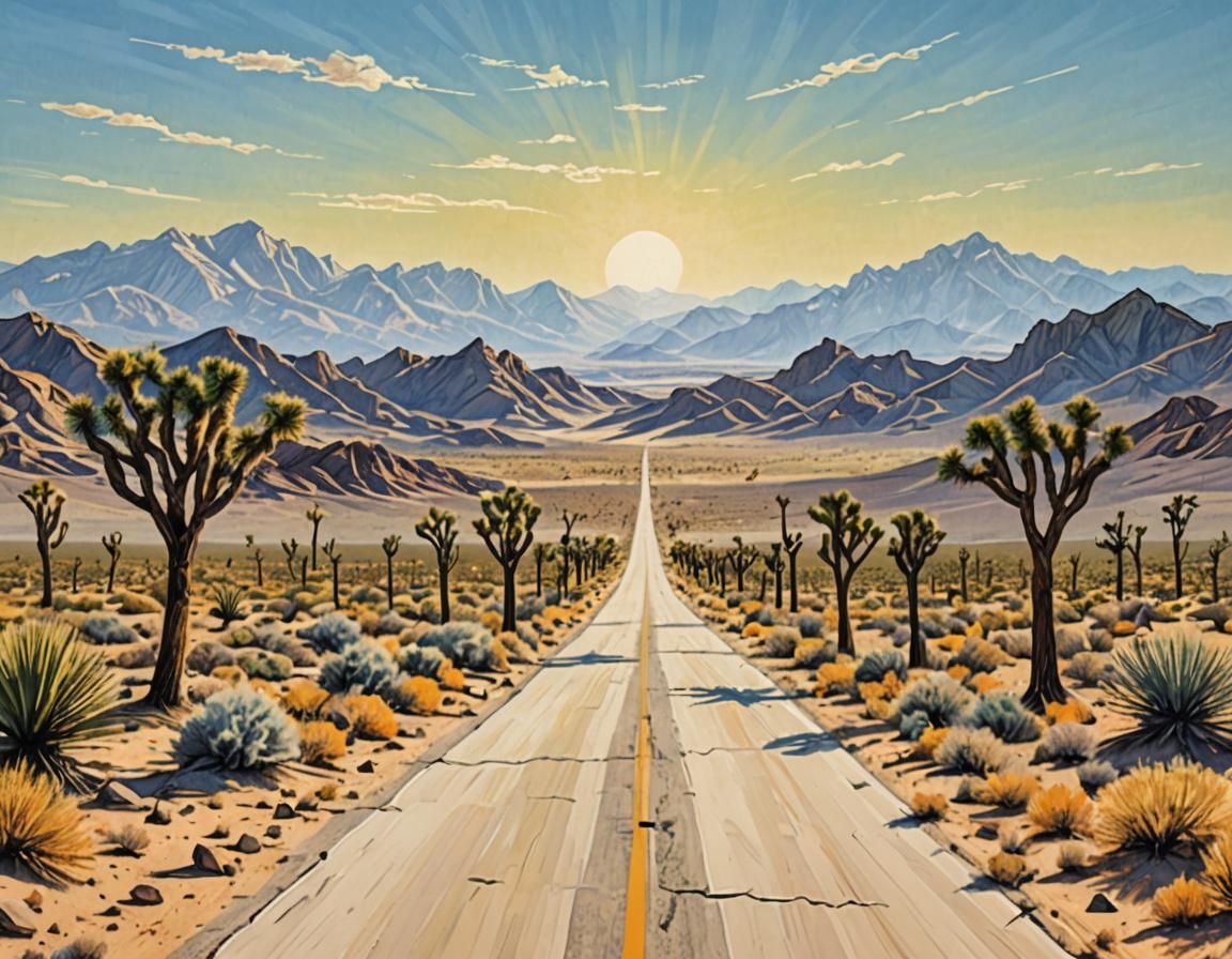 Desert Road to Mountain Range in Abstract Art