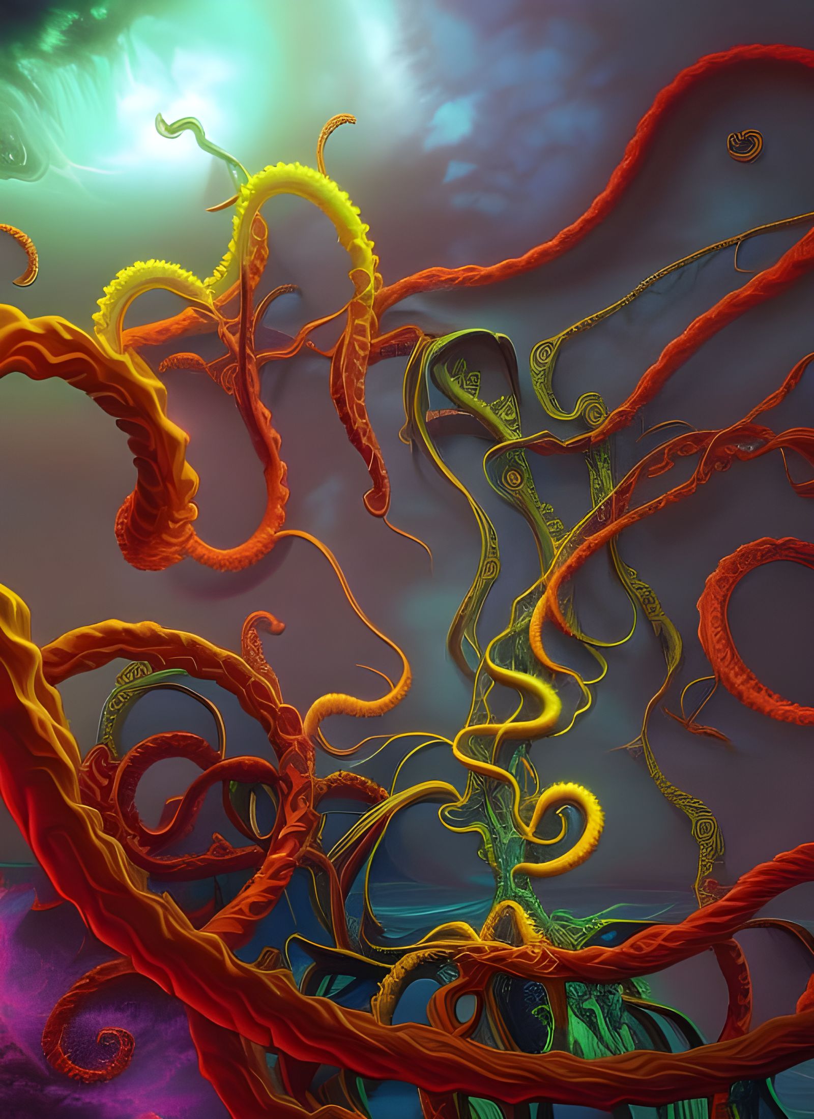 Eldritch Goddess Embraces Fractal Tentacles in 3D