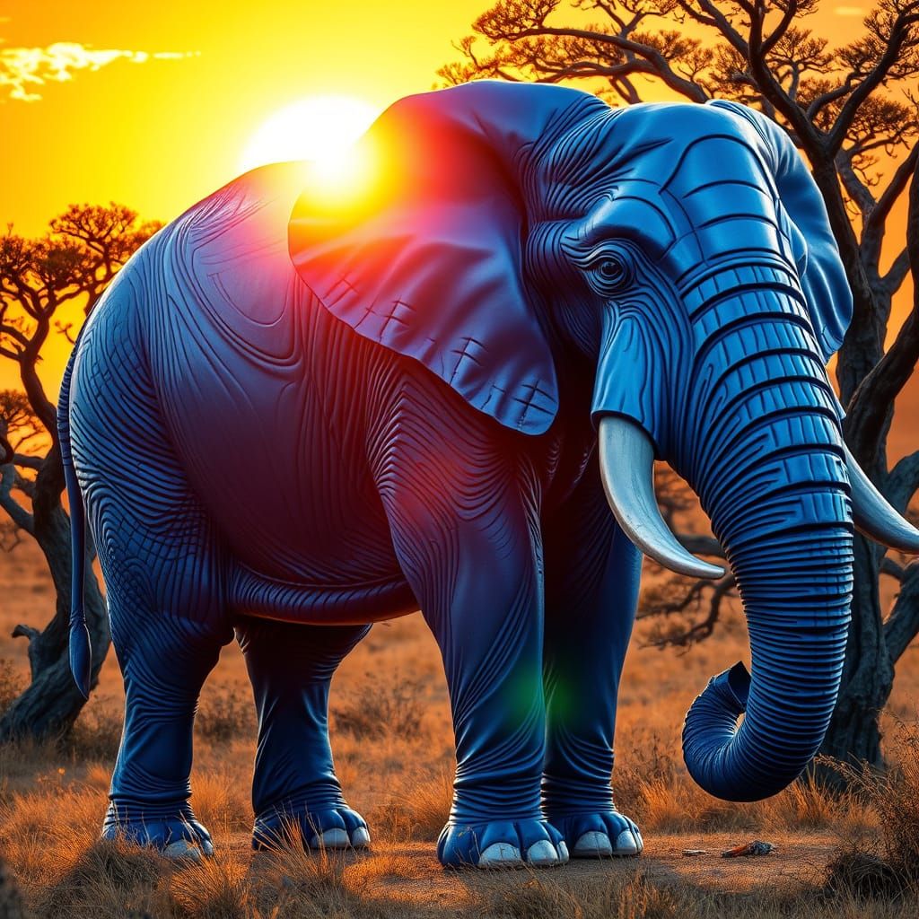 Tanzanite Elephant Sculpture in Tanzanian Savannah