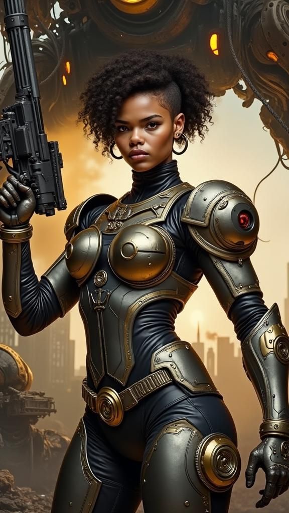 Cyberpunk Girl Soldier in Dystopian Cityscape