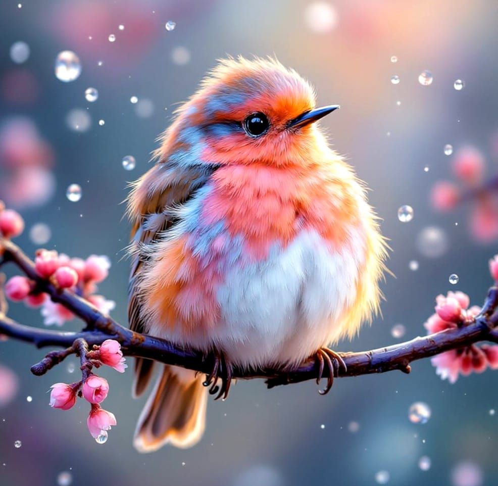 Pink Robin in Watercolour Close-Up