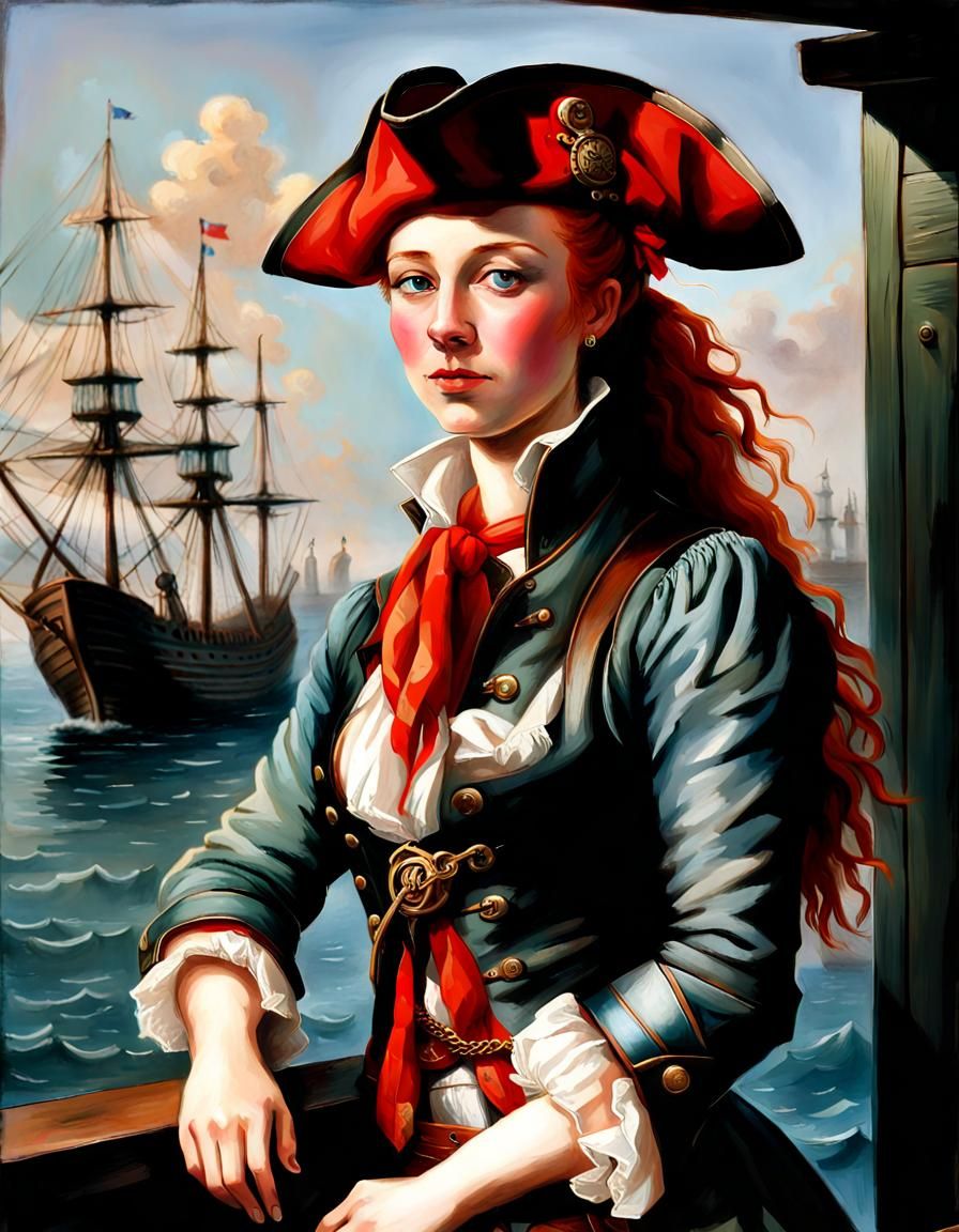 Ginger Pirate Captain Portrait in 18th Century Style