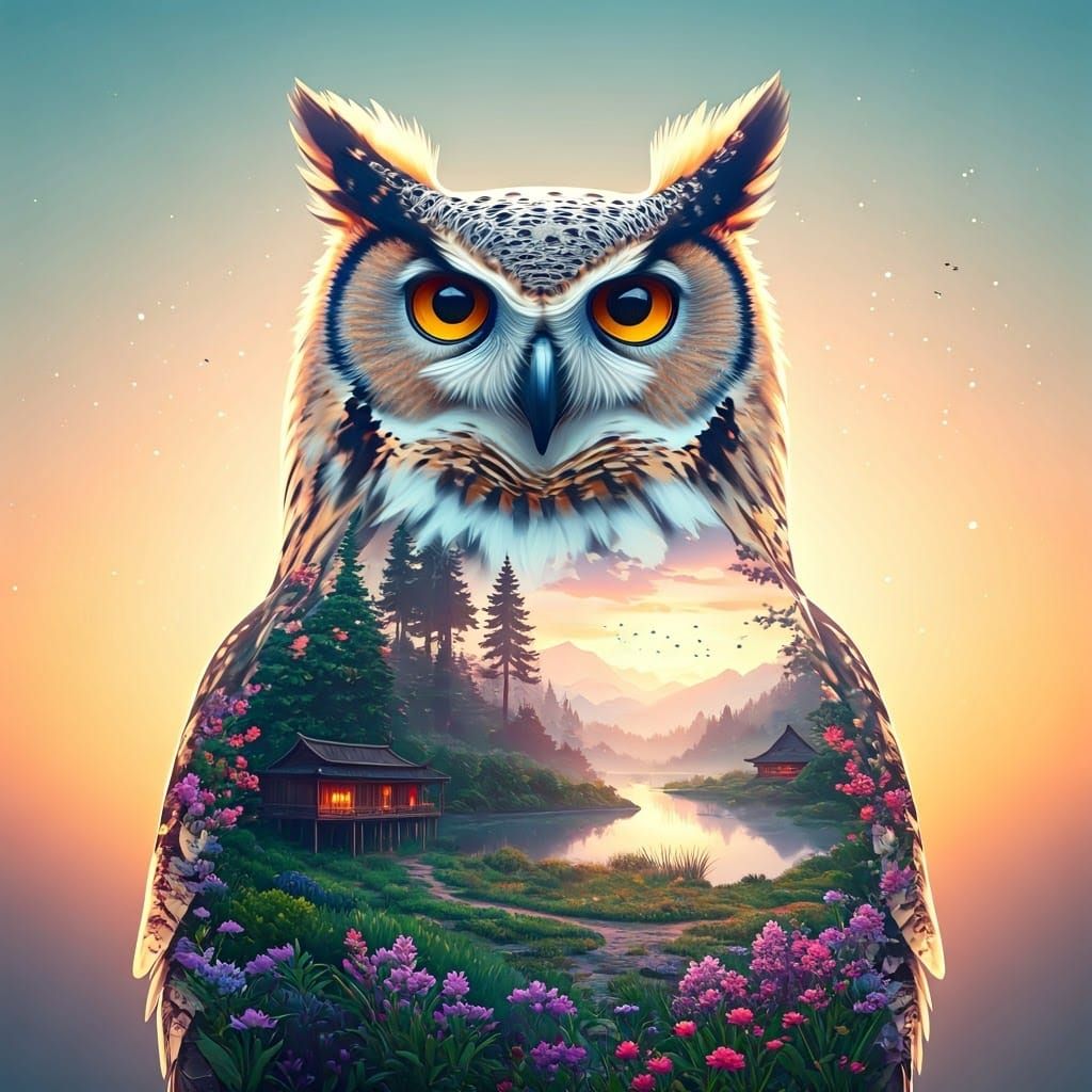 Dreamy Watercolor Owl Portrait in Vibrant Pastel Colors