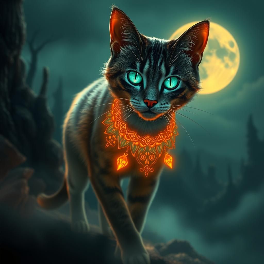 Ethereal Cat Apparition in Art Nouveau Style