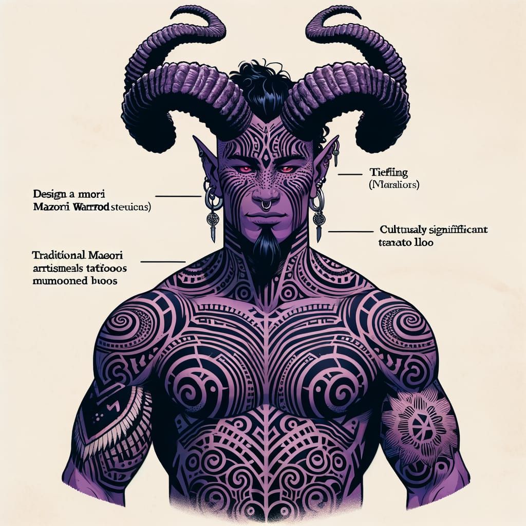 Maori Tiefling Warrior with Tribal Tattoos