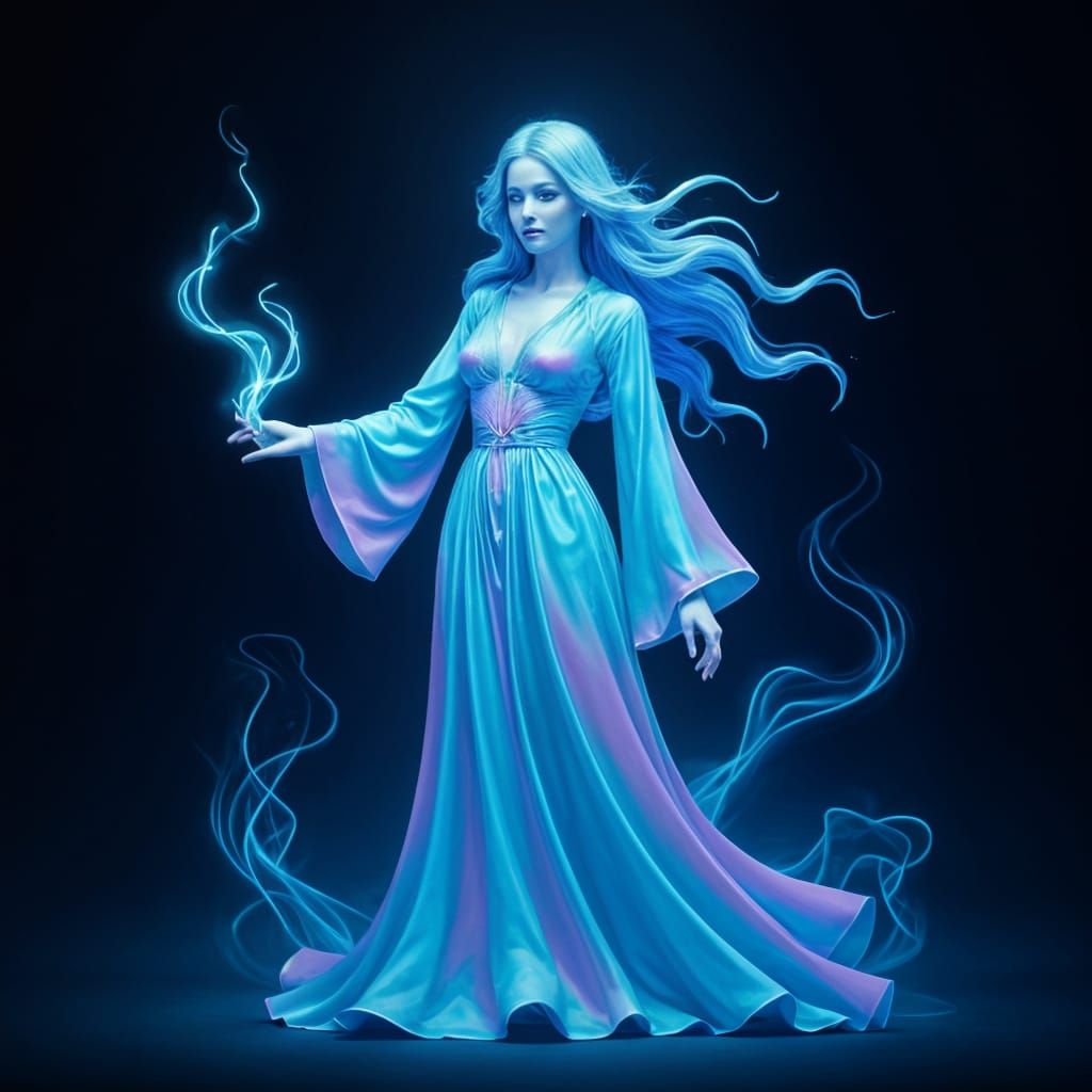Ethereal Smoke Genie Ghost Projection in Prismatic Colors