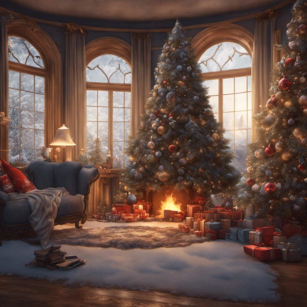 Winter Scene with Christmas Tree in Circle Style