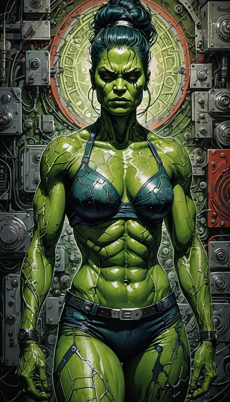 Cyborg Woman Portrait in Bio-Organic Punk Style