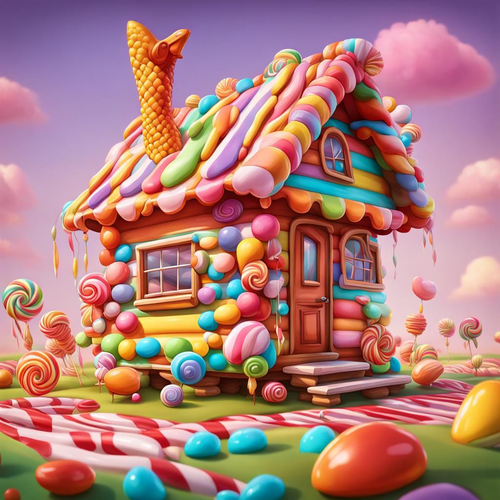Whimsical Hut on Chicken Legs: Candy Art Style