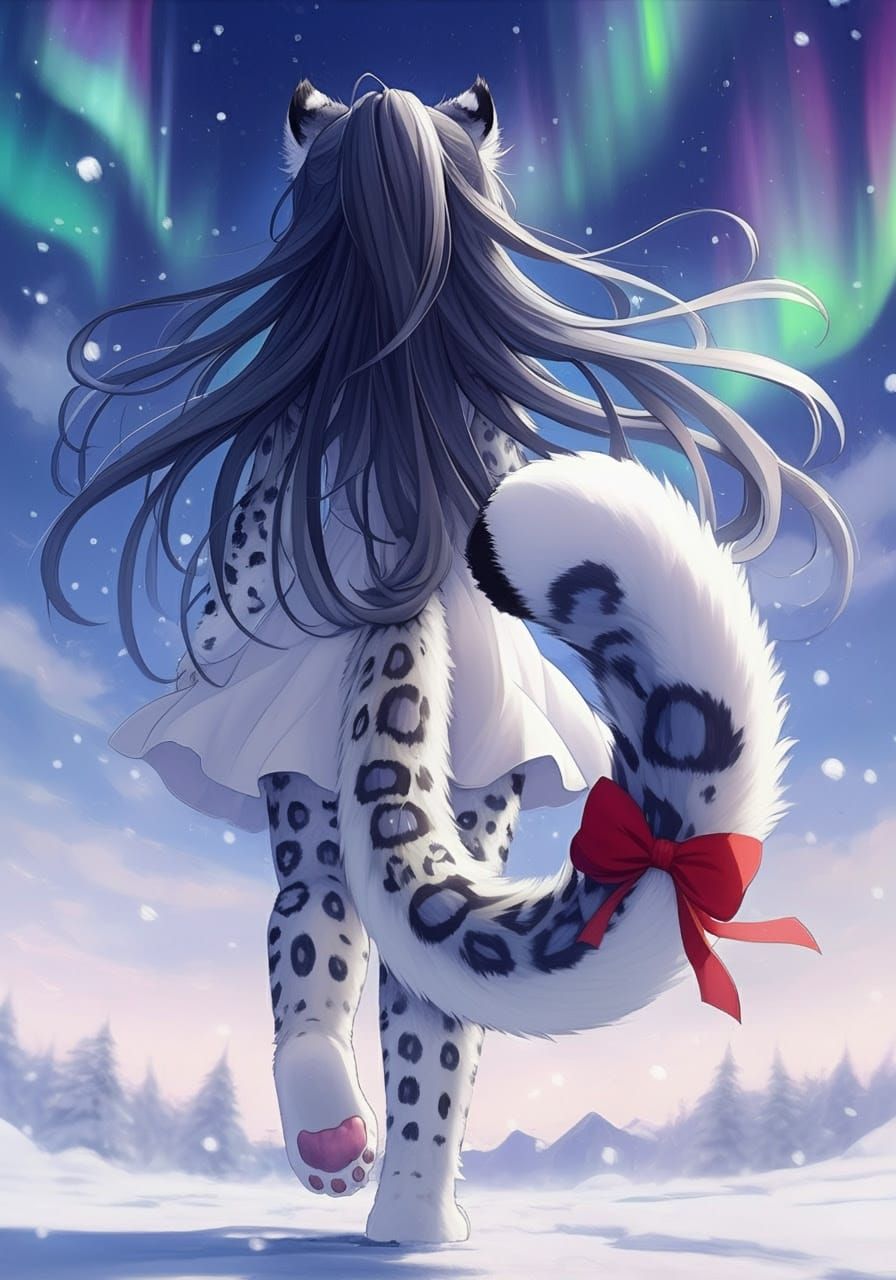 Tender Fantasy Snow Leopard Matriarch in Ethereal Wonderland