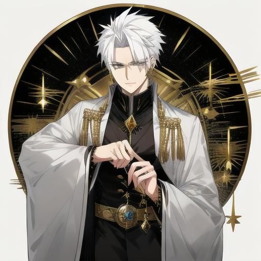 Anime Time Mage with Spikey Hair and Gold Trim