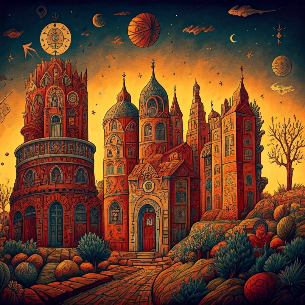 Abstract Cityscape in Paul Klee Style