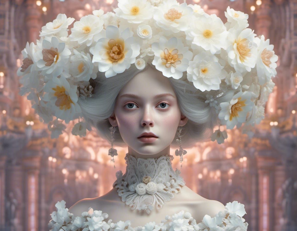 Porcelain Girl with Flower, Victorian Style, Hyperreal