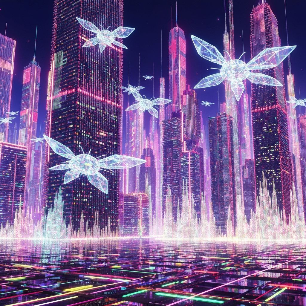 Abstract Cityscape of Sound Waves and Light