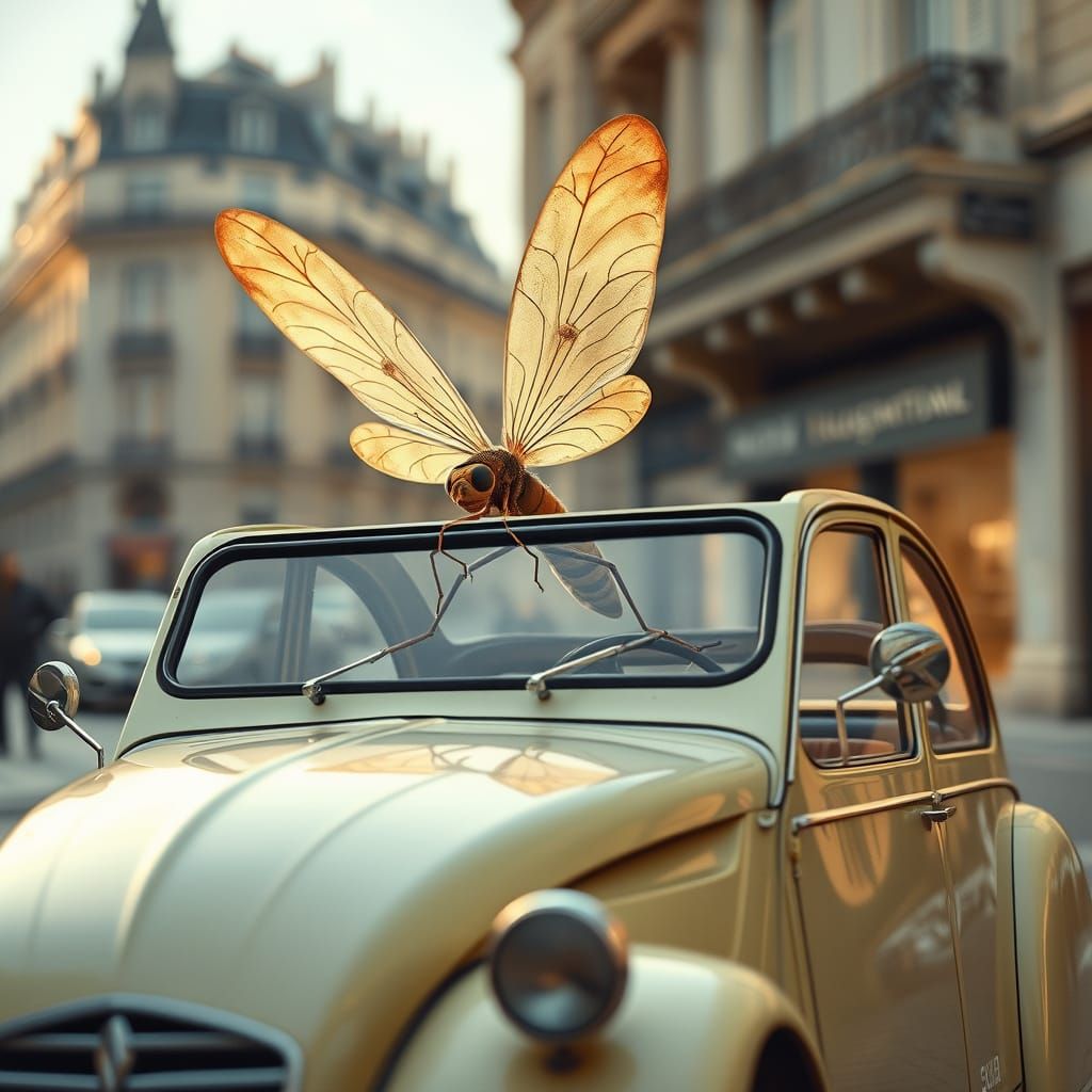Lacefly in Vintage Parisian Citroen 2CV