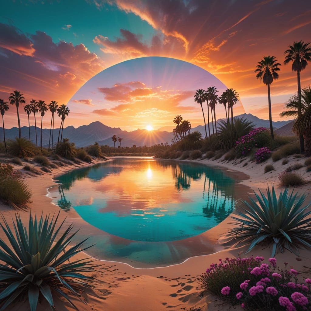 Surreal Desert Oasis with Turquoise Lagoon