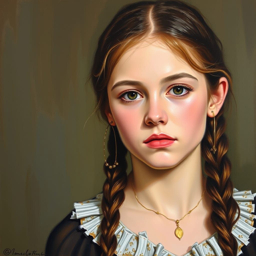 Oil Portrait of a Girl in Rembrandt Style