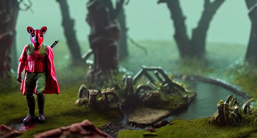 Gamekeeper in Solarpunk Diorama with Animal Mask