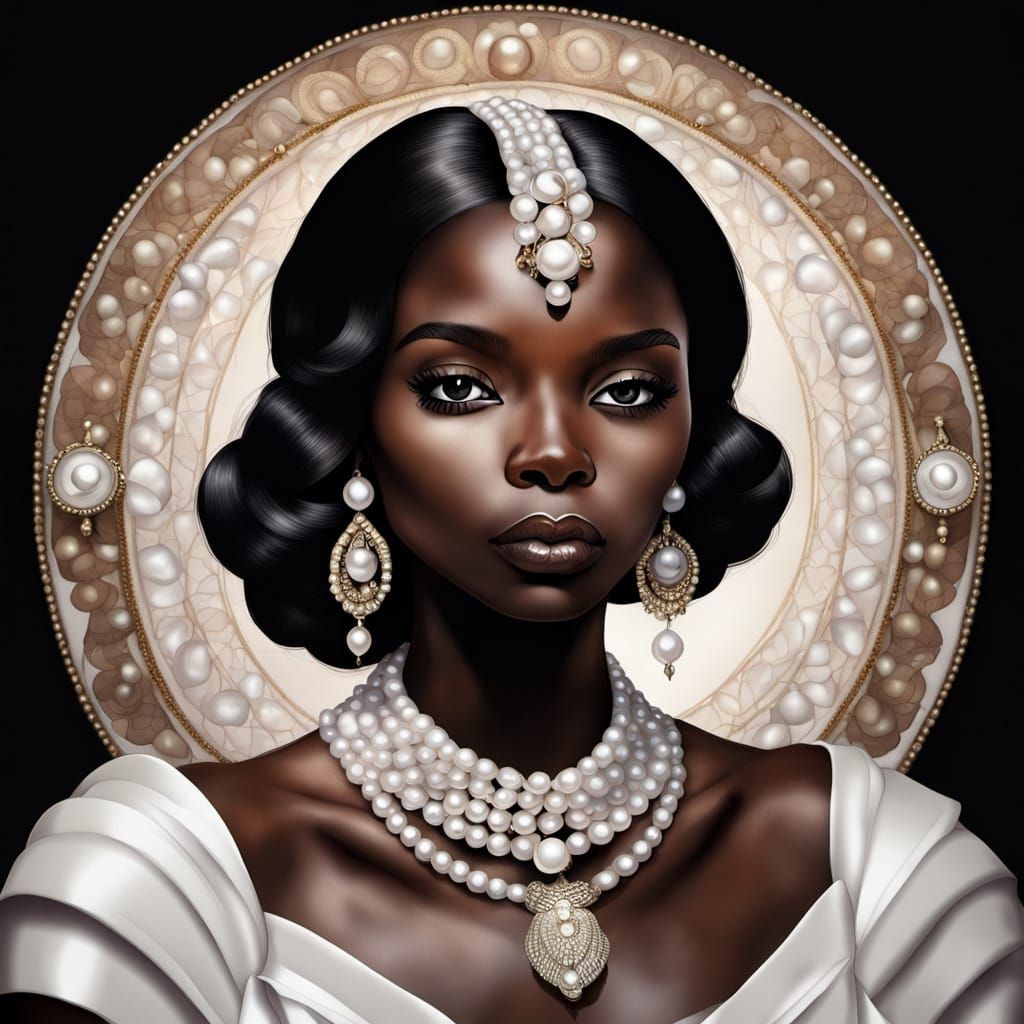 Art Deco Portrait of Woman with Pearls