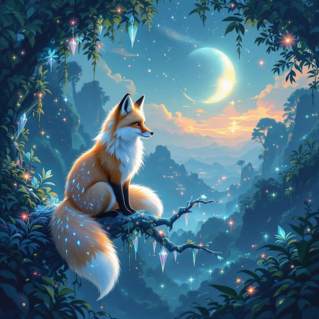 Bioluminescent Fox in Alien Jungle: Ghibli Style