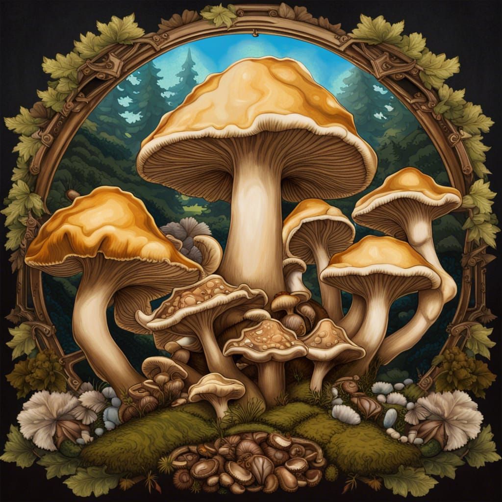 Steampunk Oyster Mushrooms with Woodland Border