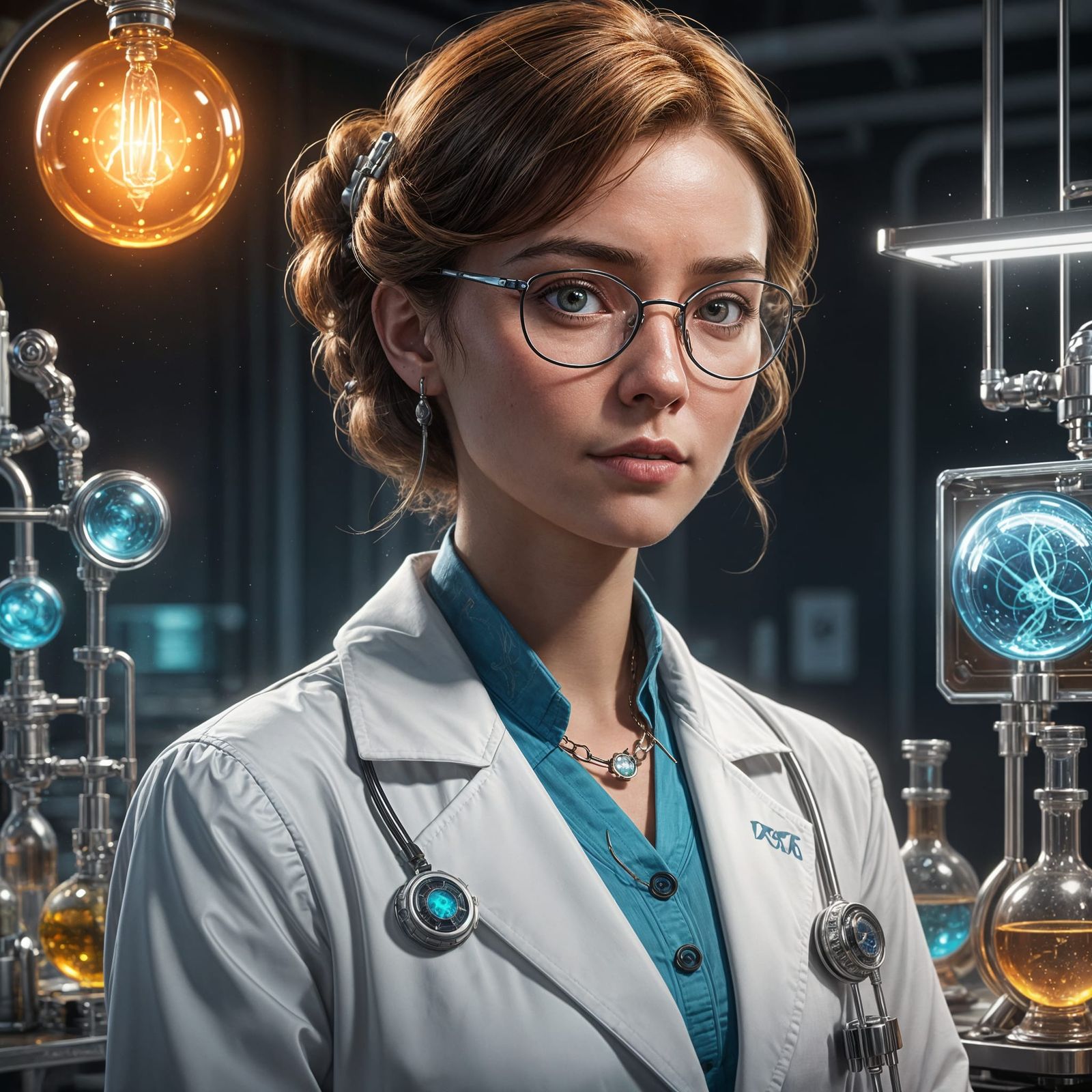 Vibrant Female Scientist in Triadic Colors Concept Art