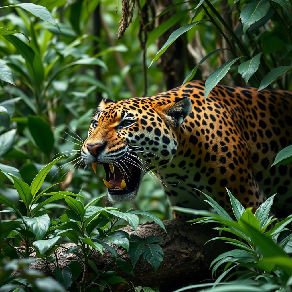 Loving jaguar in a jungle