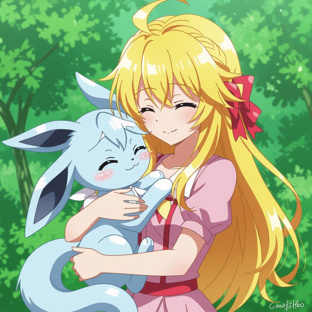 Anime Girl Cuddling Sylveon