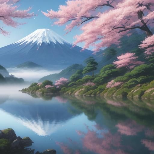 Mount Fuji Landscape in Anime Style