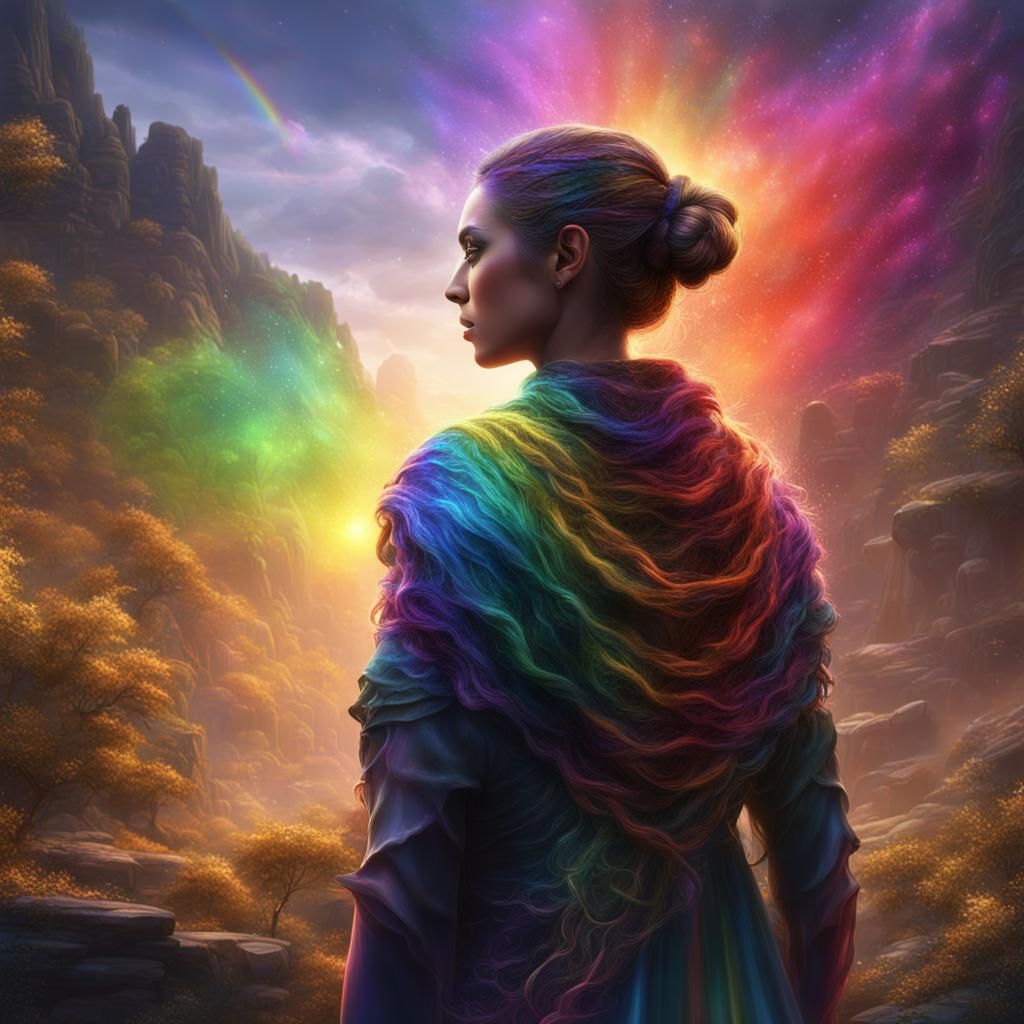 Woman with Rainbow Aura: Detailed Digital Painting