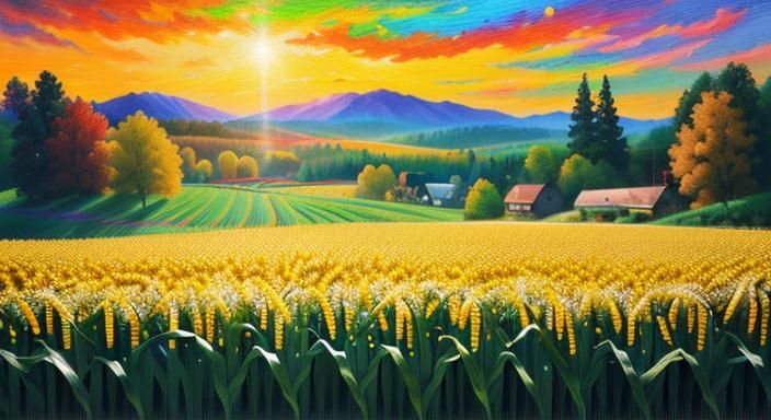 Golden Cornfield in Impressionist Maximalist Style