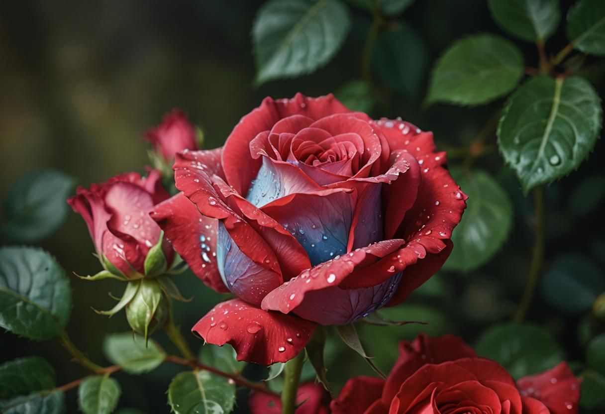 Hyper-Realistic Blue Rose Macro Oil Painting