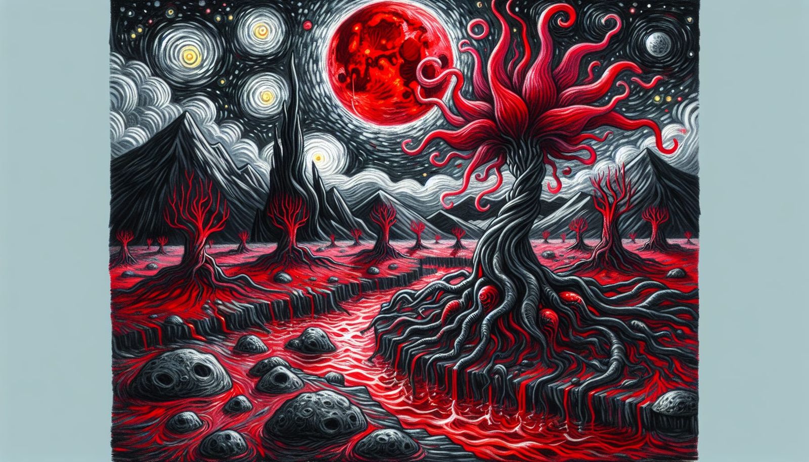 Alien Planet Plant in Van Gogh Starry Night Style