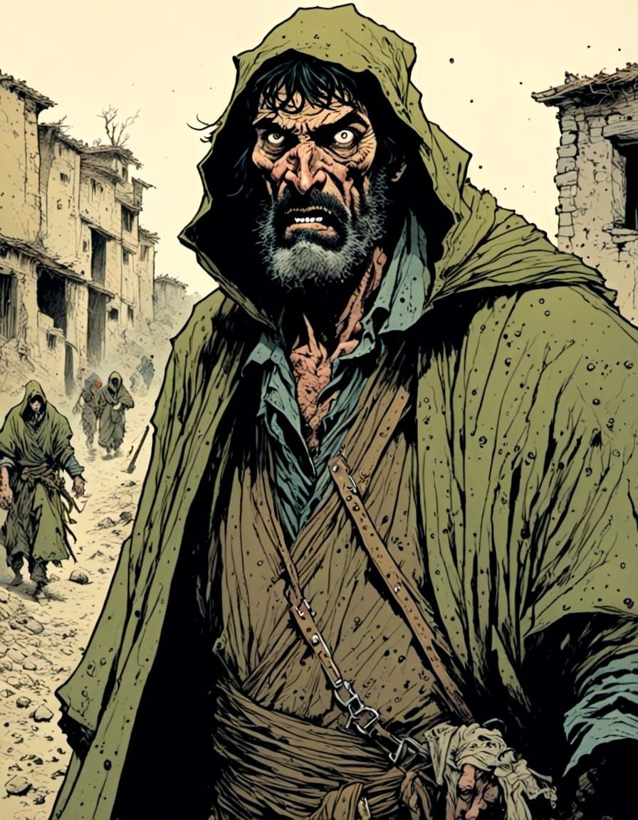 Haggard Peasant Escaping Dungeon: Candid Portrait