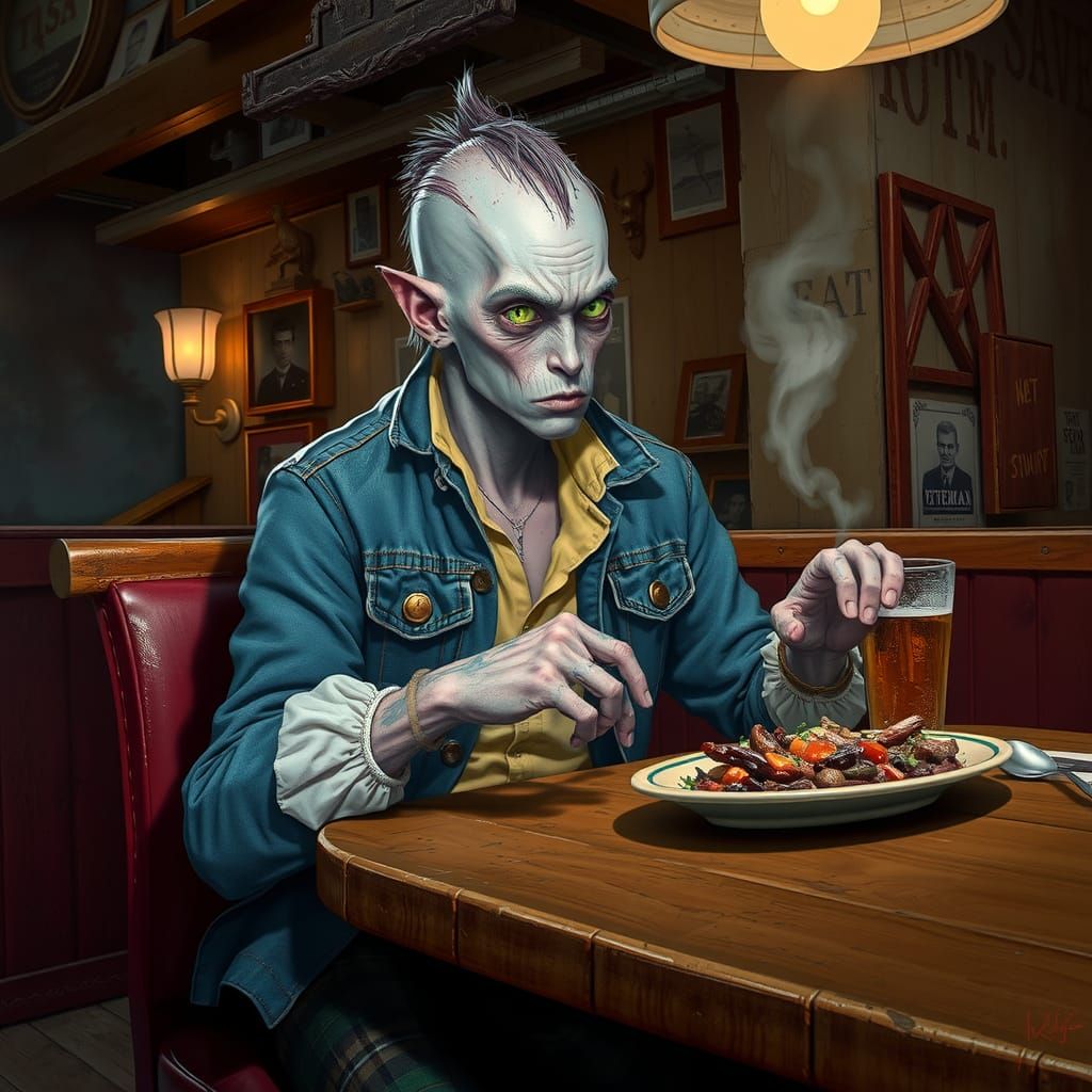 Mutant in Dimly Lit Bar, Digital Art