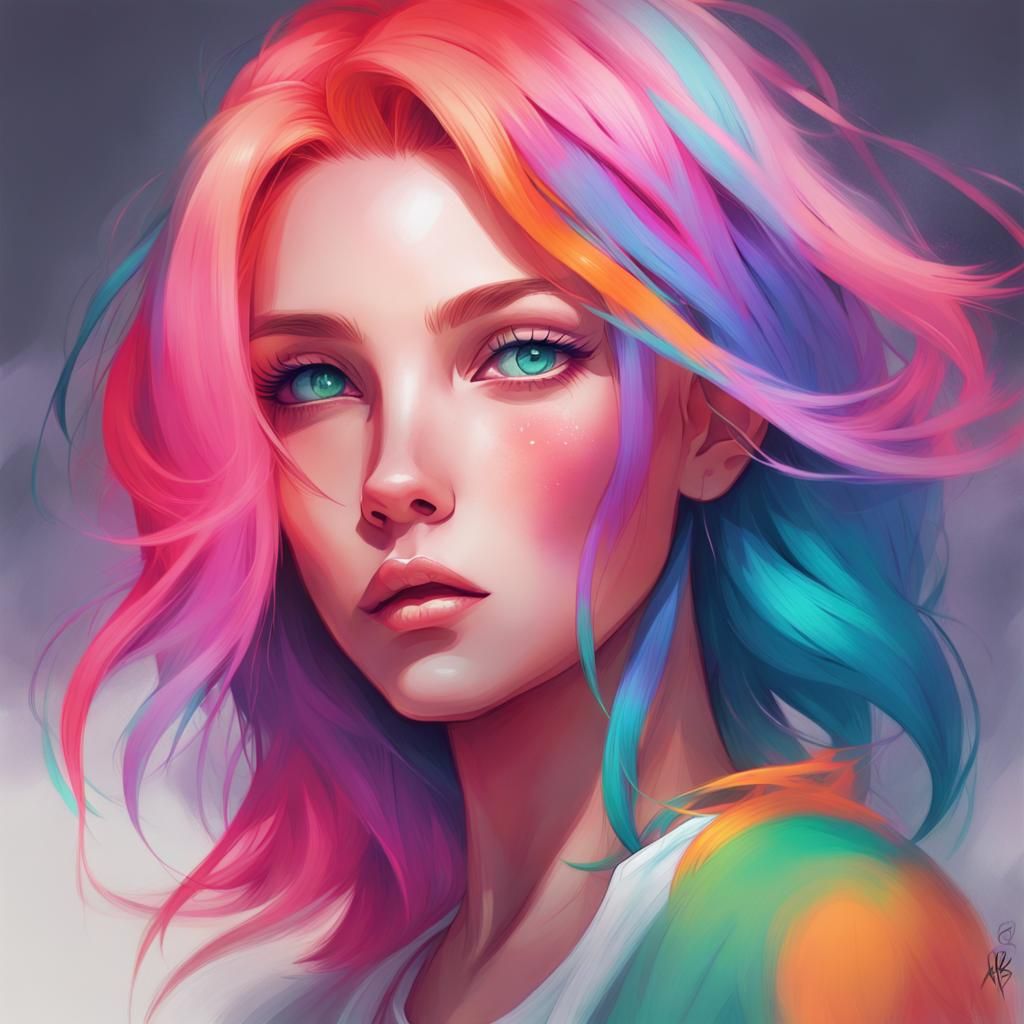 Colorful Hair Woman: Fantasy Art Portrait