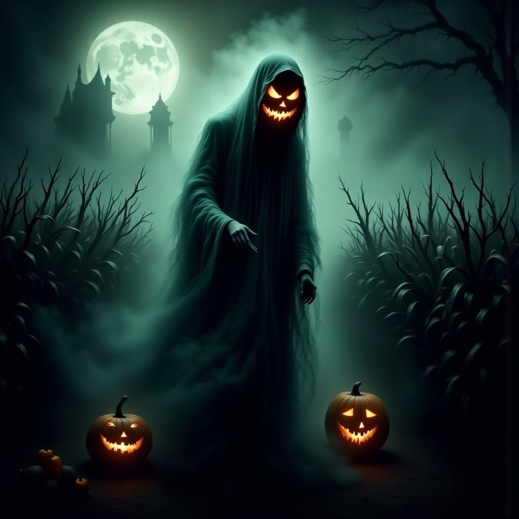 Eerie Grim Reaper Ghost in a Cornfield