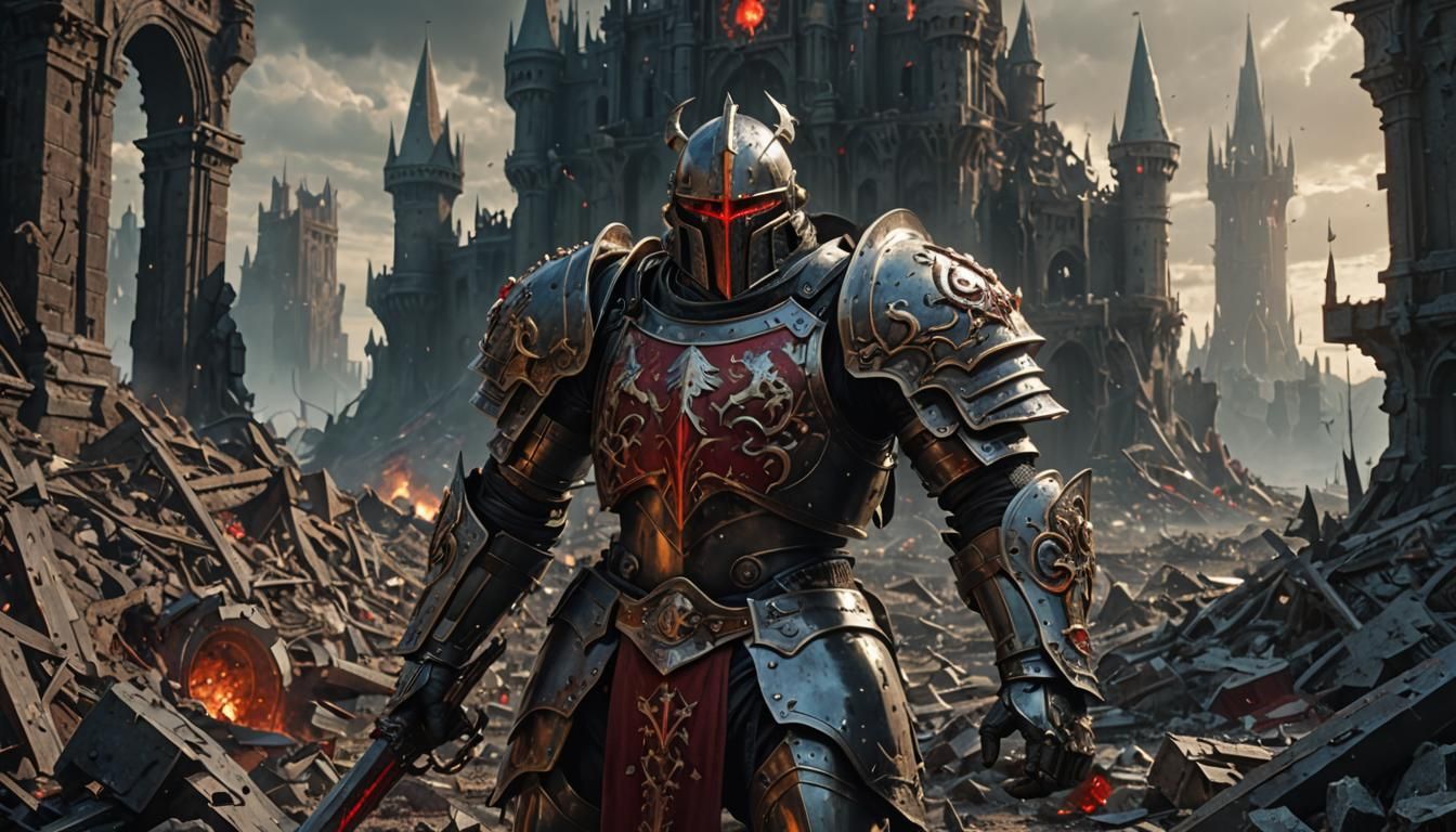 Epic Warhammer Knight in Dark Fantasy Battle Scene