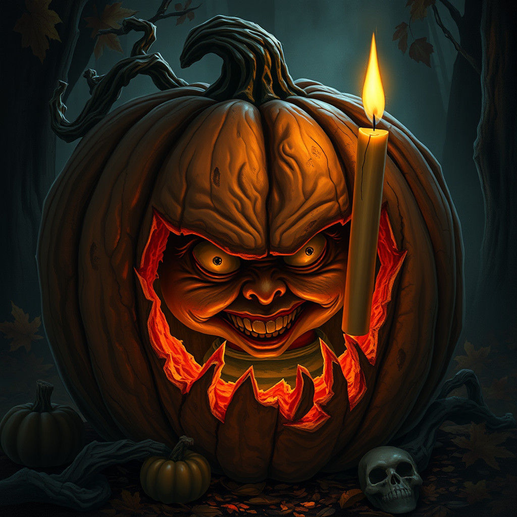 Creepy Chucky Doll Carved into Halloween Pumpkin